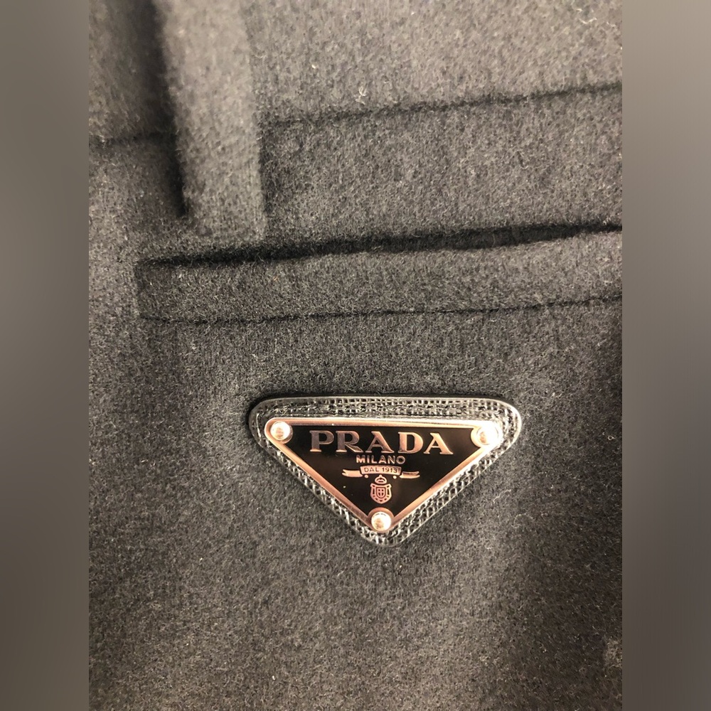 PRADA Women’s Black Stretchy Wool Logo-Plaque High Waisted Stirrup Leggings (44) - Picture 8 of 15